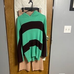 Free People Green and Brown Striped Sweater